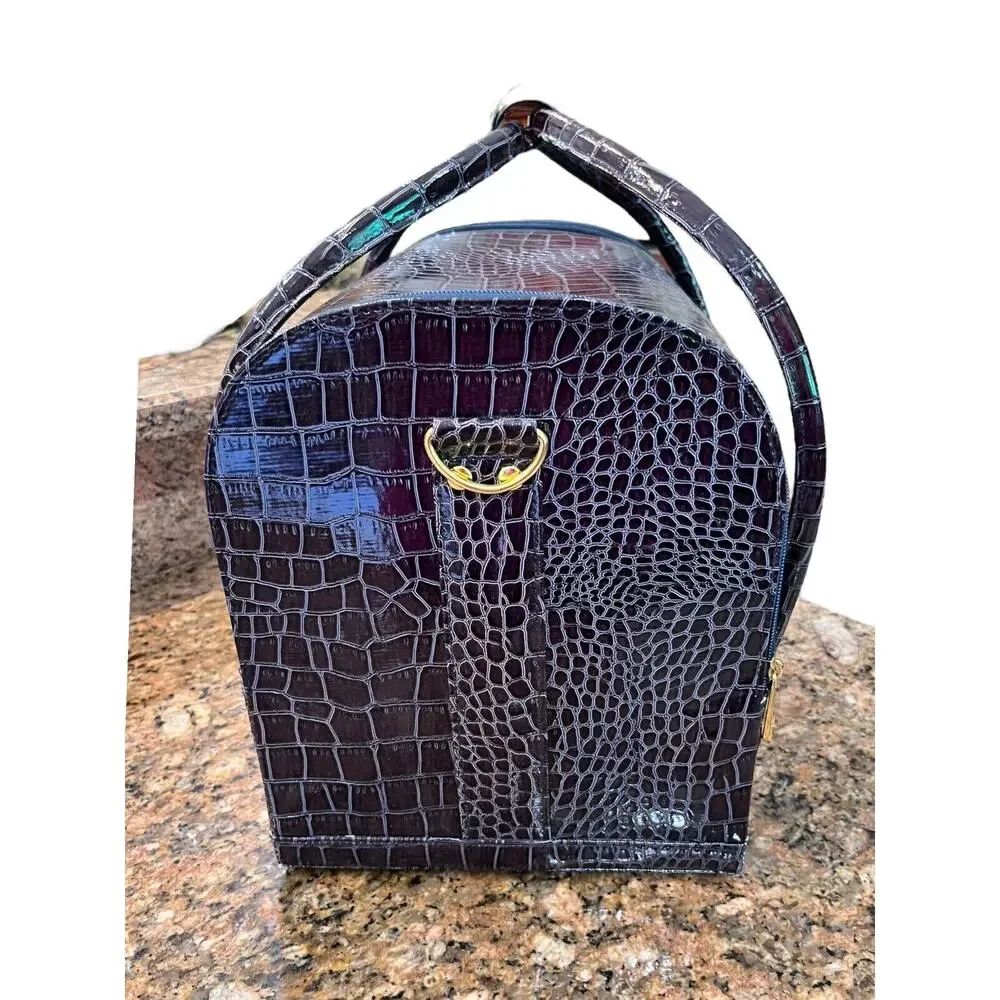 SeneGence Large Purple Crocodile Luxury Makeup, Jewelry, Etc.‎ LARGE Travel Tote